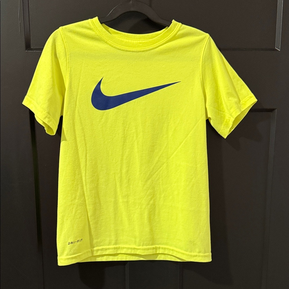 Nike Kids Bright Yellow Tee with Blue Swoosh
